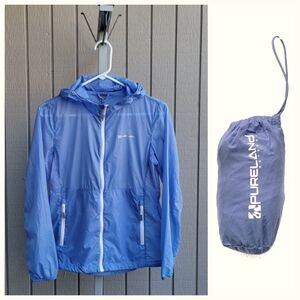 Packable Lightweight Hooded Jacket NWOT 4 Pockets Ladies Medium Sky Blue